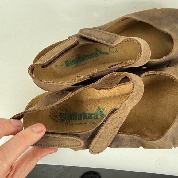 BioNatura Solo Mary Jane Cork Sandal Women's 8 Brown Distressed Leather Slip-On - Picture 9 of 10